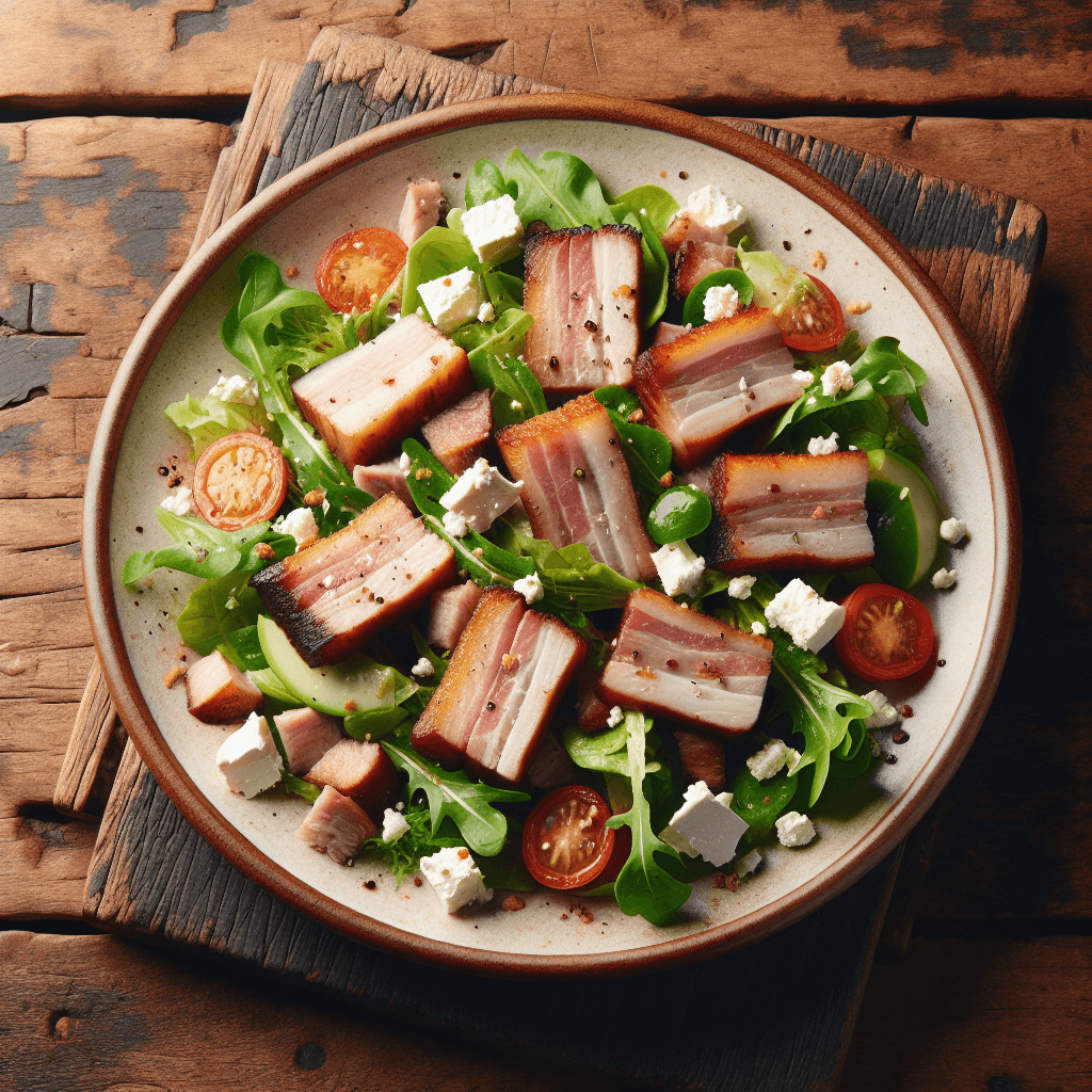 Gemischter Salat mit Schweinebauch und Feta